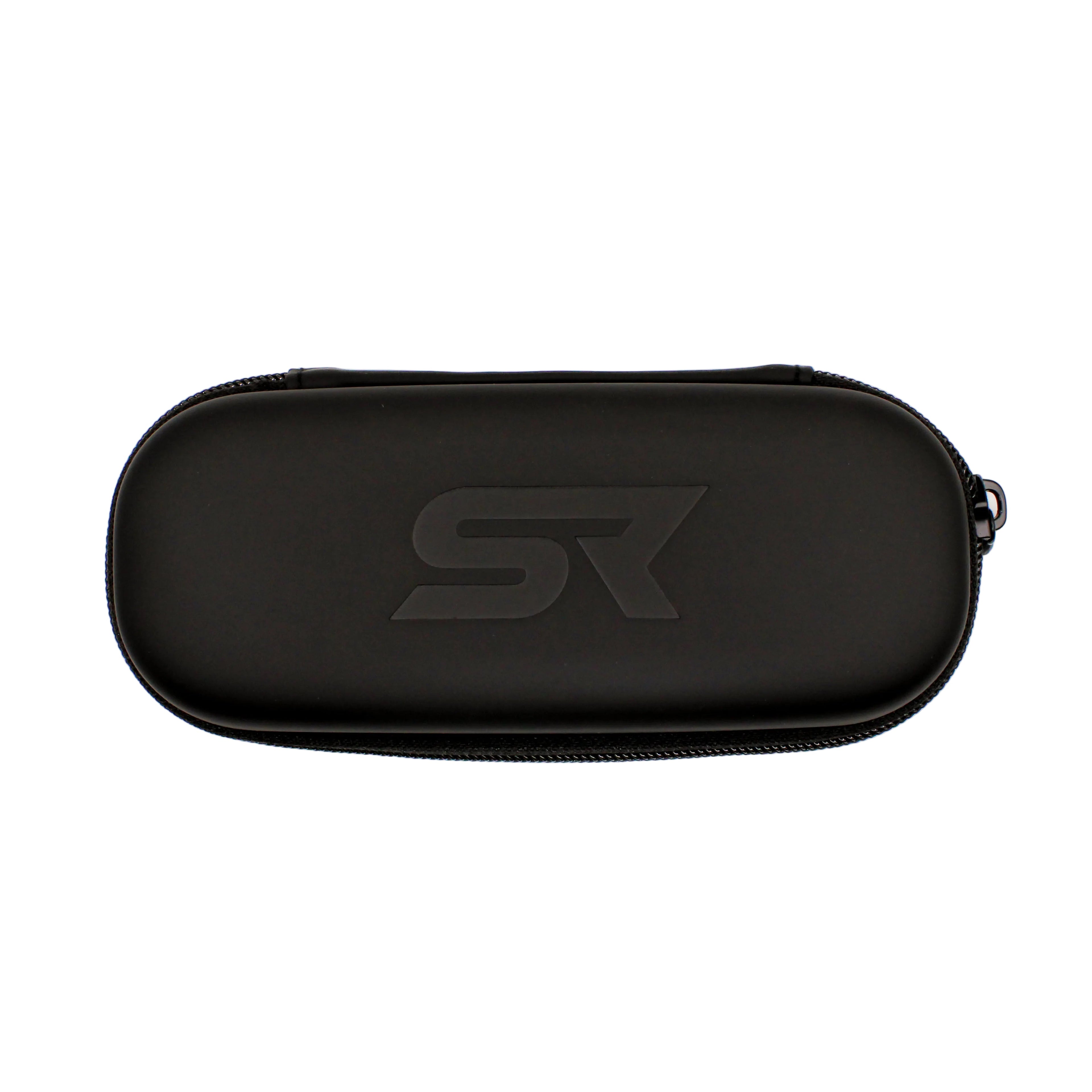 SkyRift protective sunglasses case with embossed SR logo and durable matte black design