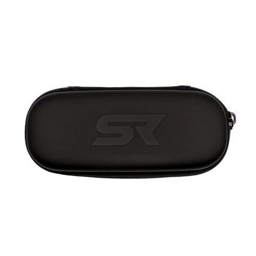 SkyRift protective sunglasses case with embossed SR logo and durable matte black design