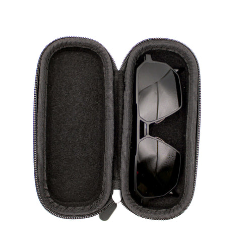 SkyRift performance sunglasses inside premium protective hard case with soft interior lining